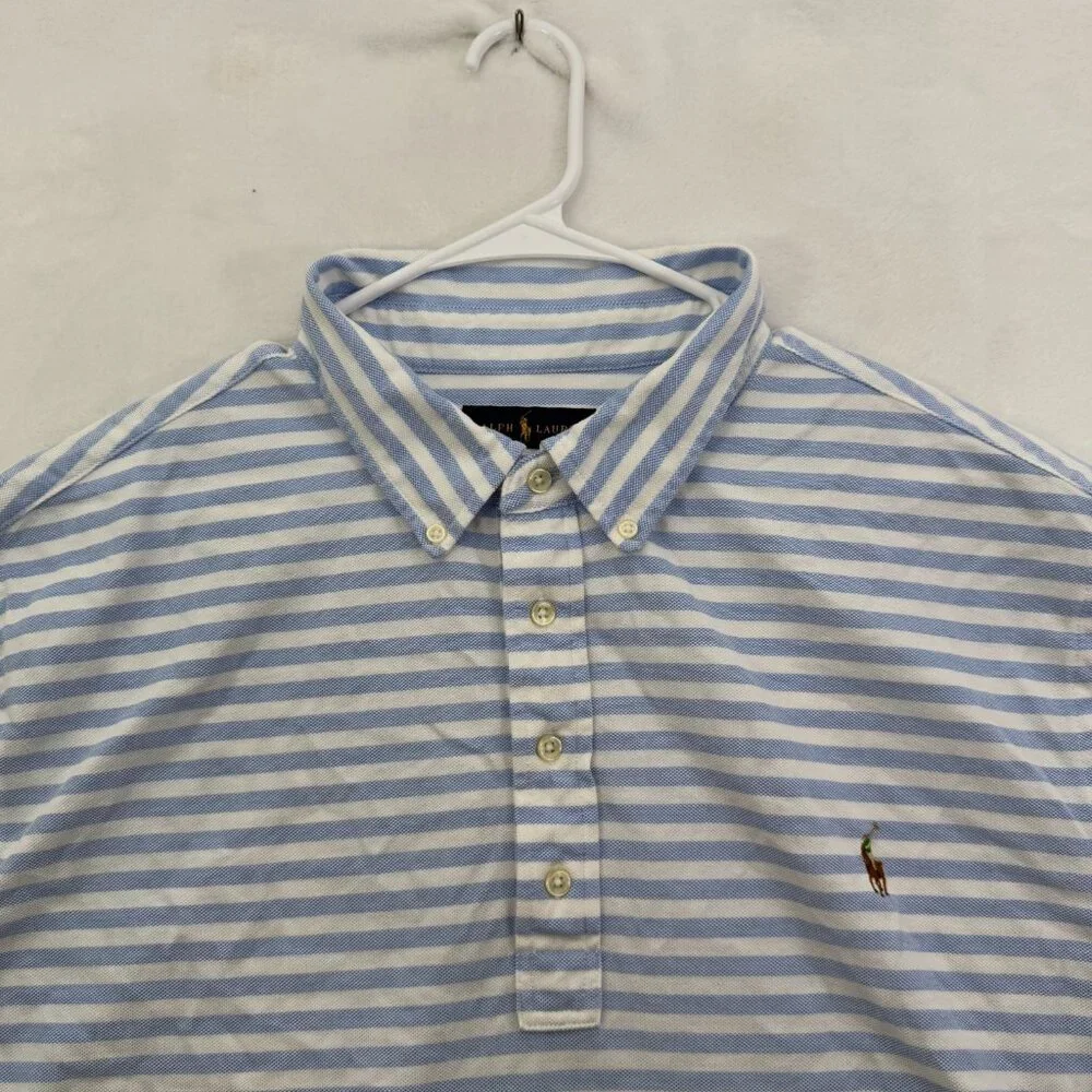 Polo Ralph Lauren Polo Shirt Mens 2XB Big Blue Stripe Knit Oxford